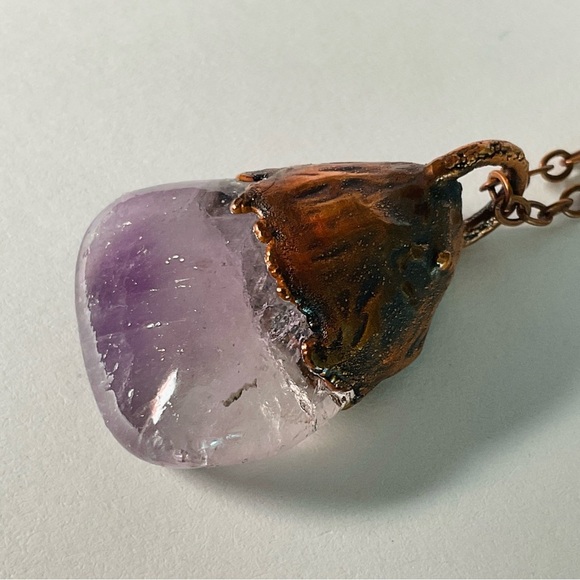 Copper Necklace Amethyst Gem Stone Handmade Jewelry Purple Pendant 18” Chain - Picture 6 of 12